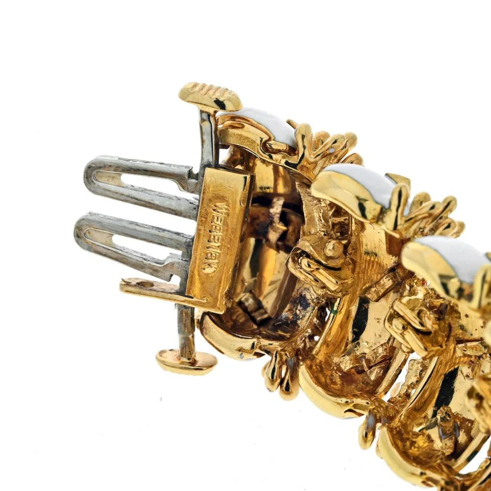 David Webb Platinum & 18K Yellow Gold White Enamel Articulated Bracelet - The Back Vault
