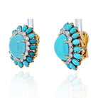 David Webb Platinum & 18K Yellow Gold Cabochon Turquoise And Diamond Earrings - The Back Vault