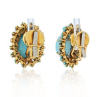 David Webb Platinum & 18K Yellow Gold Cabochon Turquoise And Diamond Earrings - The Back Vault