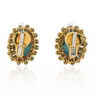 David Webb Platinum & 18K Yellow Gold Cabochon Turquoise And Diamond Earrings - The Back Vault