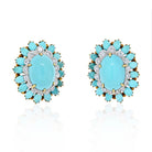 David Webb Platinum & 18K Yellow Gold Cabochon Turquoise And Diamond Earrings - The Back Vault