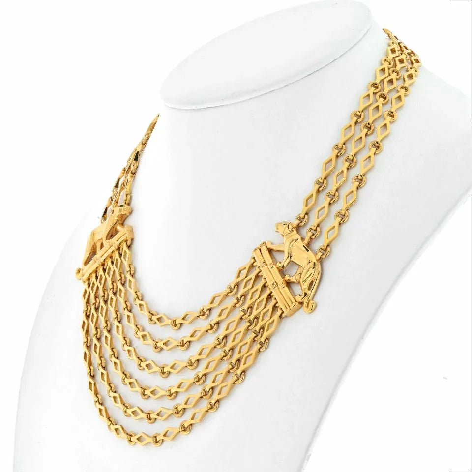 Cartier 18K Yellow Gold Panthere Festoon Multi Chain Collier Necklace - The Back Vault