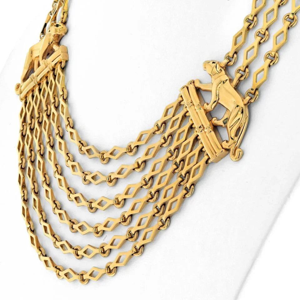 Cartier 18K Yellow Gold Panthere Festoon Multi Chain Collier Necklace - The Back Vault