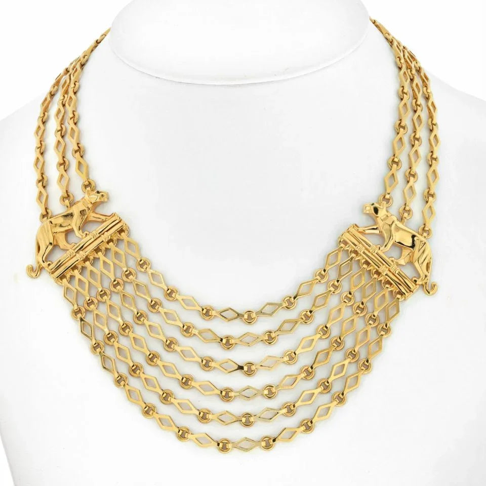 Cartier 18K Yellow Gold Panthere Festoon Multi Chain Collier Necklace - The Back Vault