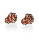 David Webb 18K Yellow Gold Red Enamel Lion Heads Cuff Links - The Back Vault