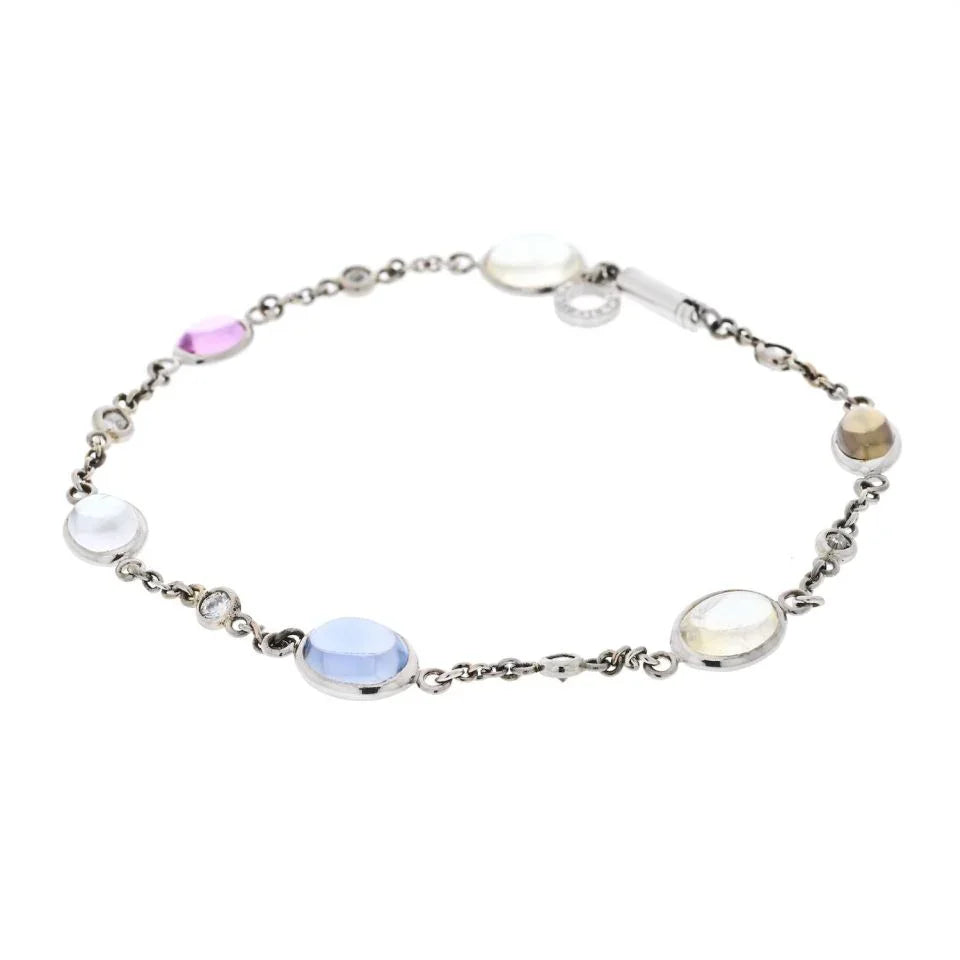 Bvlgari 18K White Gold Parentesi Gemstone And Diamond Chain Bracelet - The Back Vault