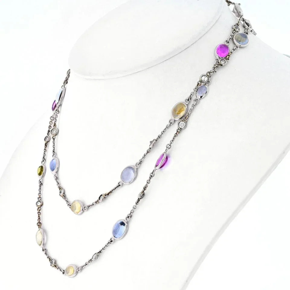 Bvlgari 18K White Gold Parentesi Gemstone And Diamond Chain Necklace - The Back Vault