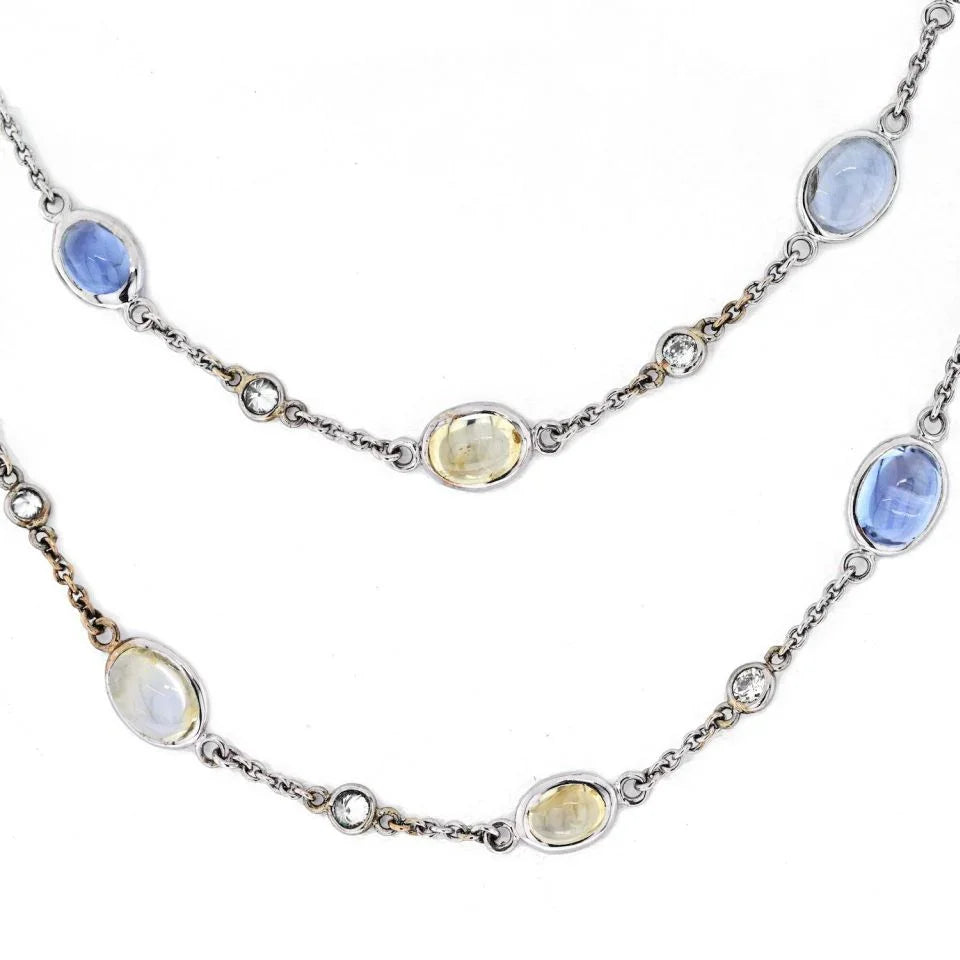 Bvlgari 18K White Gold Parentesi Gemstone And Diamond Chain Necklace - The Back Vault