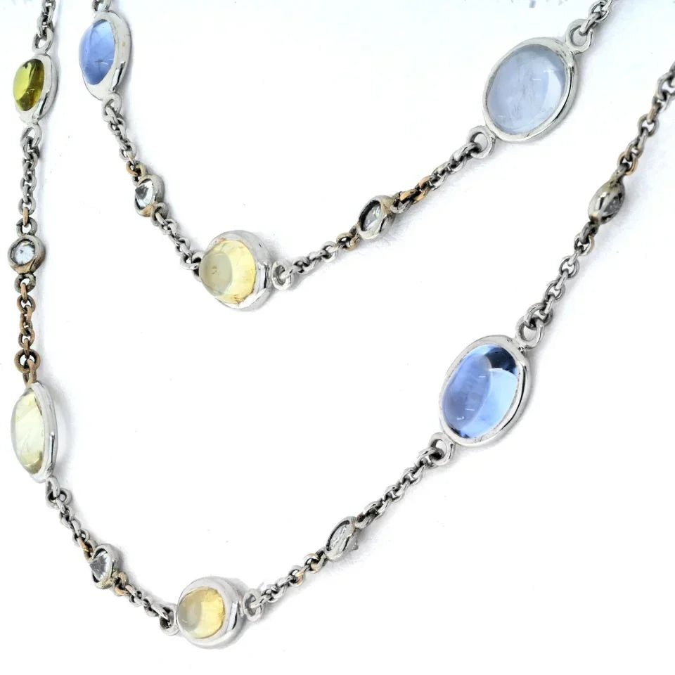 Bvlgari 18K White Gold Parentesi Gemstone And Diamond Chain Necklace - The Back Vault