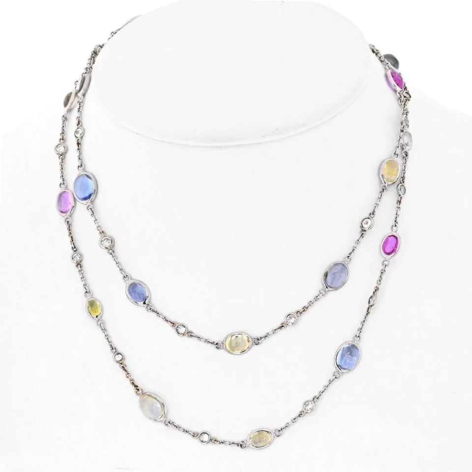 Bvlgari 18K White Gold Parentesi Gemstone And Diamond Chain Necklace - The Back Vault