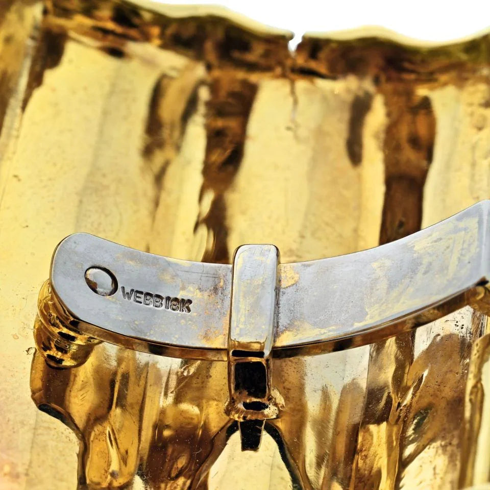 David Webb Platinum & 18K Yellow Gold Ridge Wide Hammered Cuff Bracelet - The Back Vault