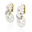 David Webb Platinum & 18K Yellow Gold Fancy Hoop White Enamel Earrings - The Back Vault