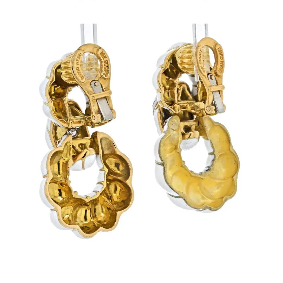 David Webb Platinum & 18K Yellow Gold Fancy Hoop White Enamel Earrings - The Back Vault