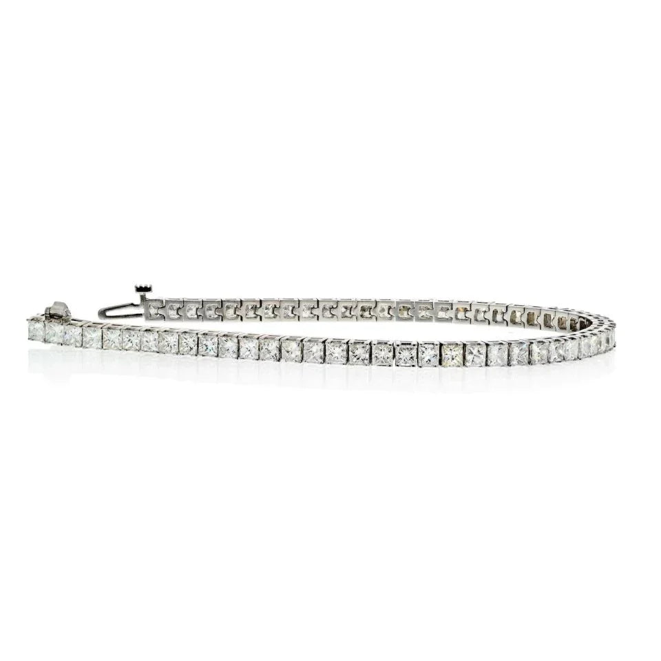 14K White Gold 7.70 Carat Princess Cut Diamond Bracelet - The Back Vault