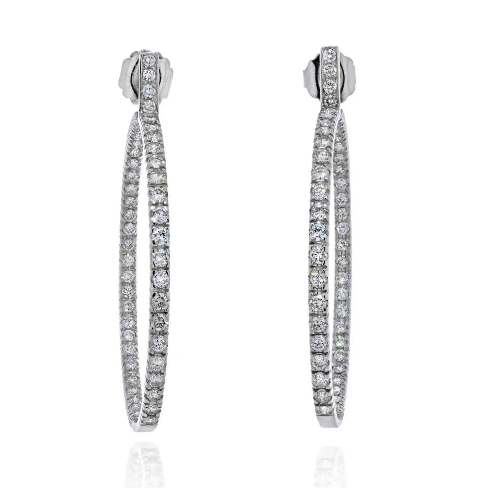 18K White Gold 9.25 Carats 2 Inch Hoop Diamond Earrings - The Back Vault