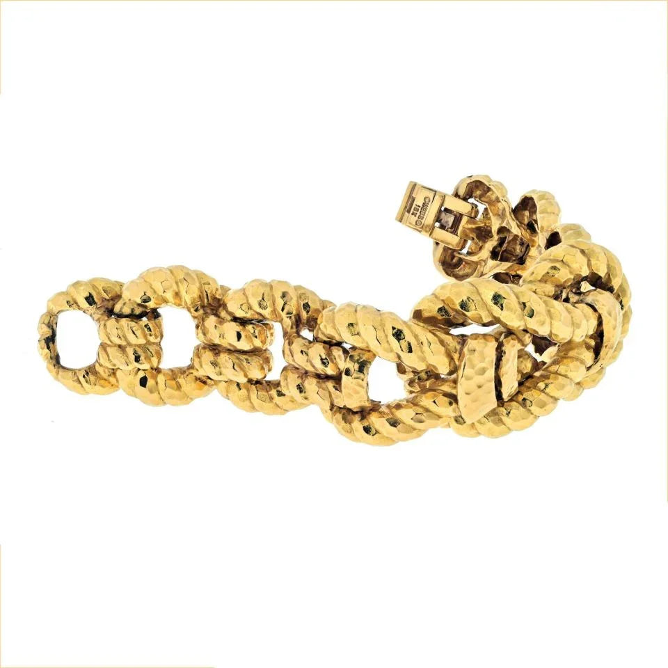 David Webb 18K Yellow Gold Hammered Knotted Rope Style Bracelet - The Back Vault