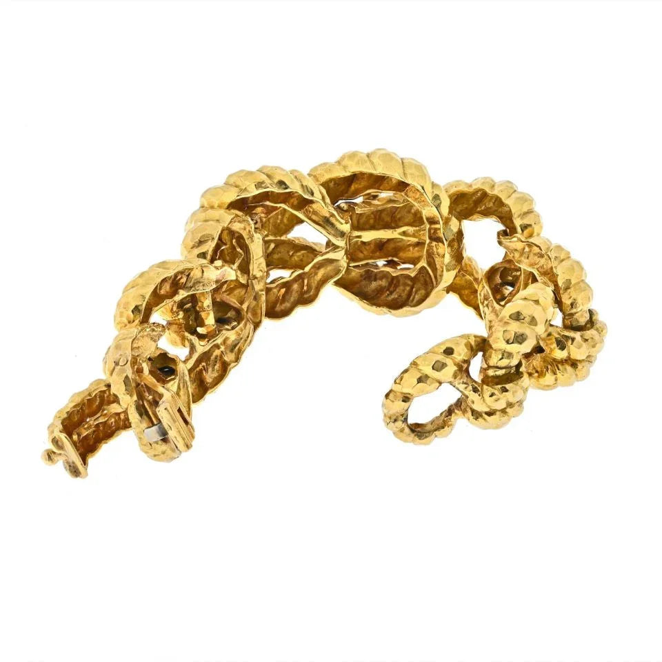 David Webb 18K Yellow Gold Hammered Knotted Rope Style Bracelet - The Back Vault