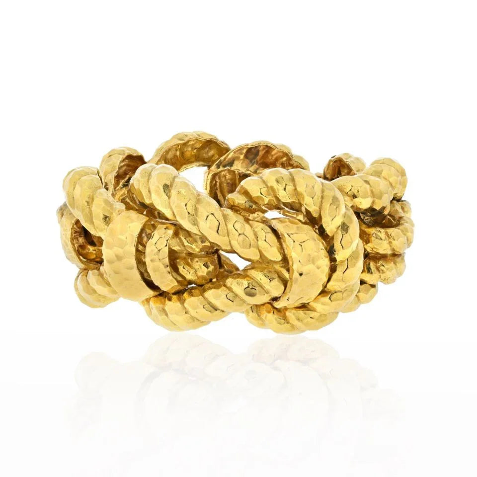David Webb 18K Yellow Gold Hammered Knotted Rope Style Bracelet - The Back Vault