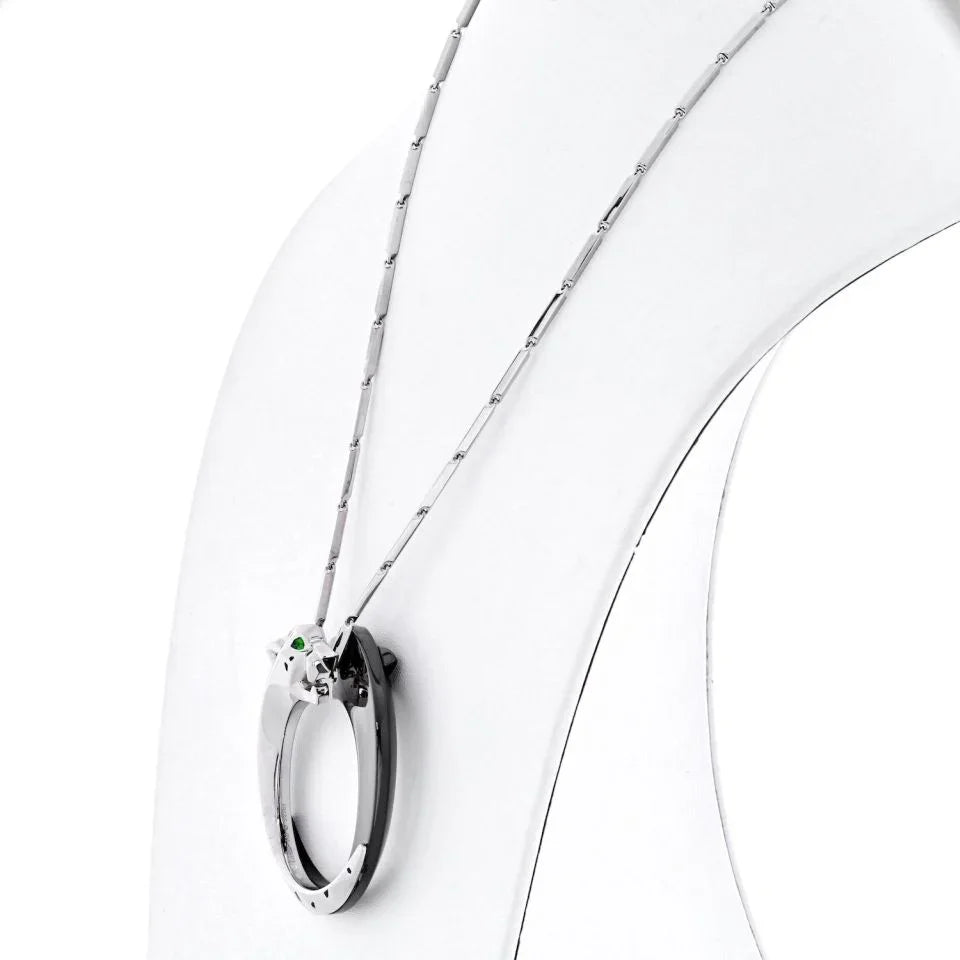 Cartier 18K White Gold Ceramic, Black Ceramic, Panthere Necklace - The Back Vault