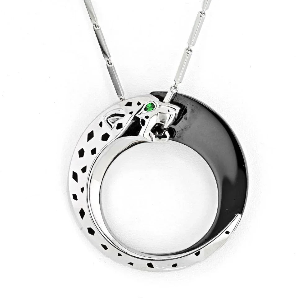 Cartier 18K White Gold Ceramic, Black Ceramic, Panthere Necklace - The Back Vault