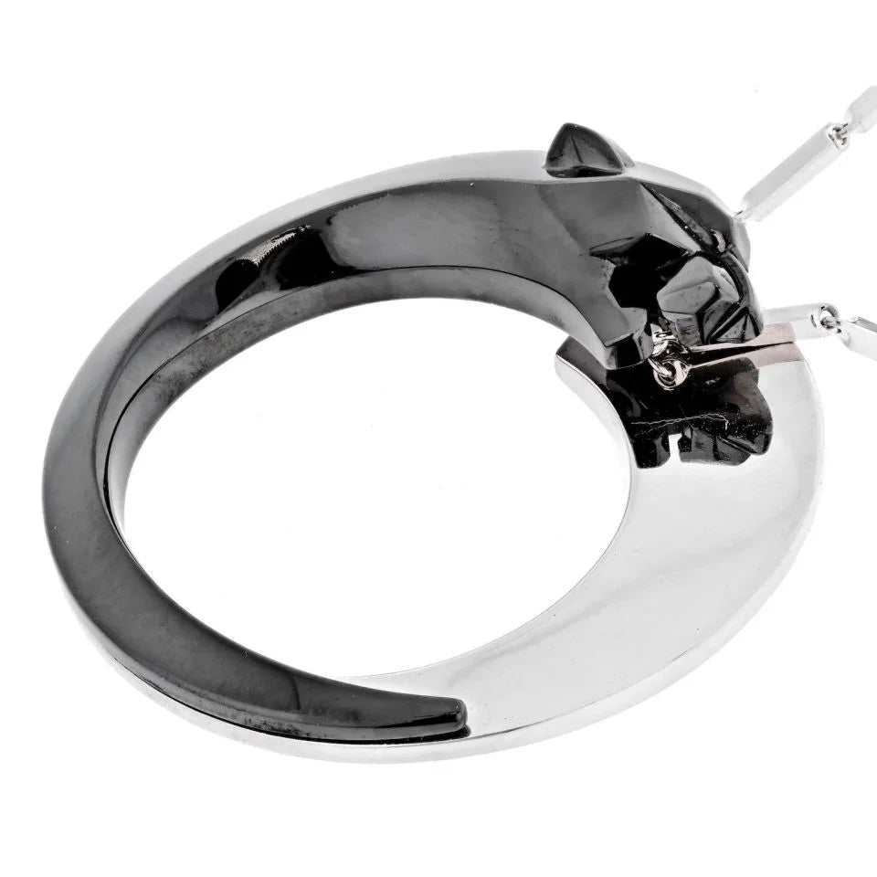 Cartier 18K White Gold Ceramic, Black Ceramic, Panthere Necklace - The Back Vault