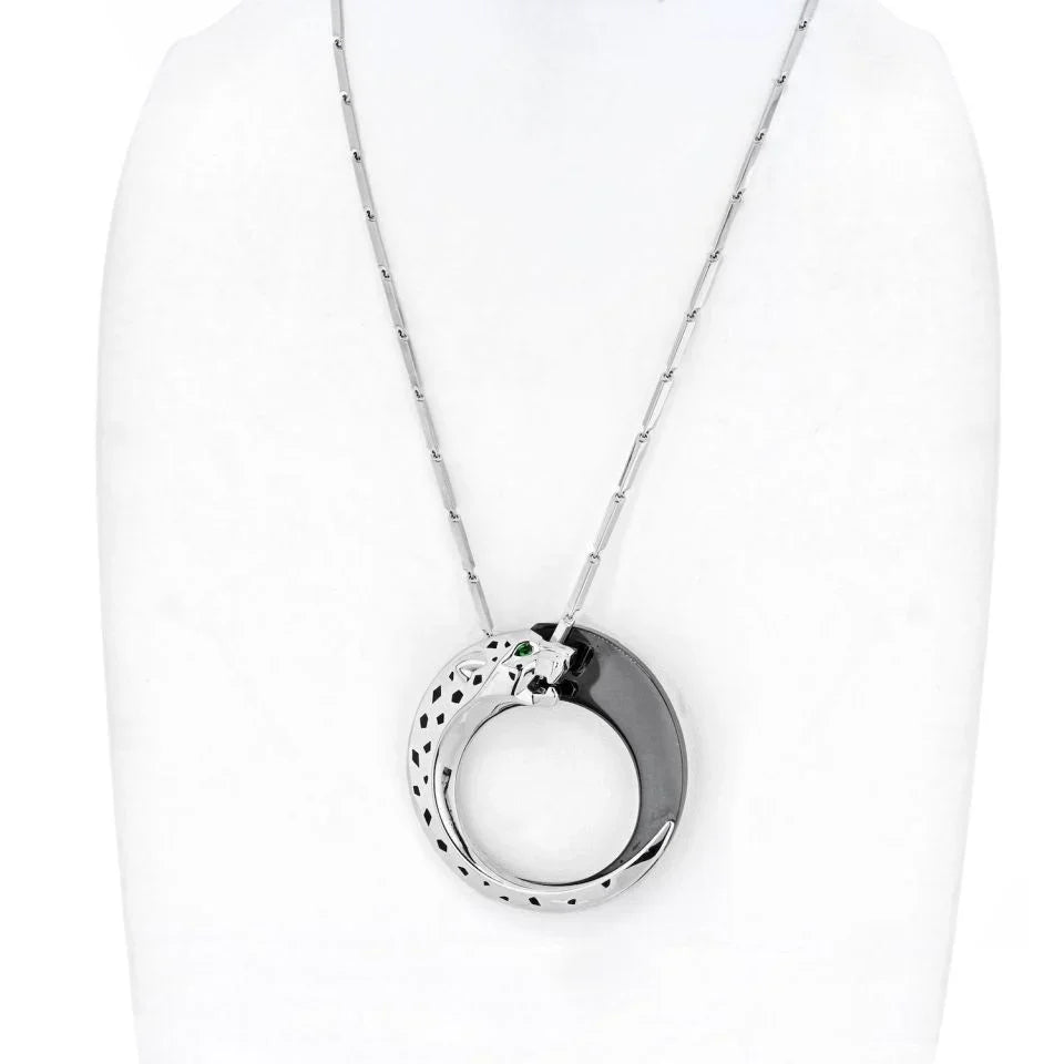 Cartier 18K White Gold Ceramic, Black Ceramic, Panthere Necklace - The Back Vault
