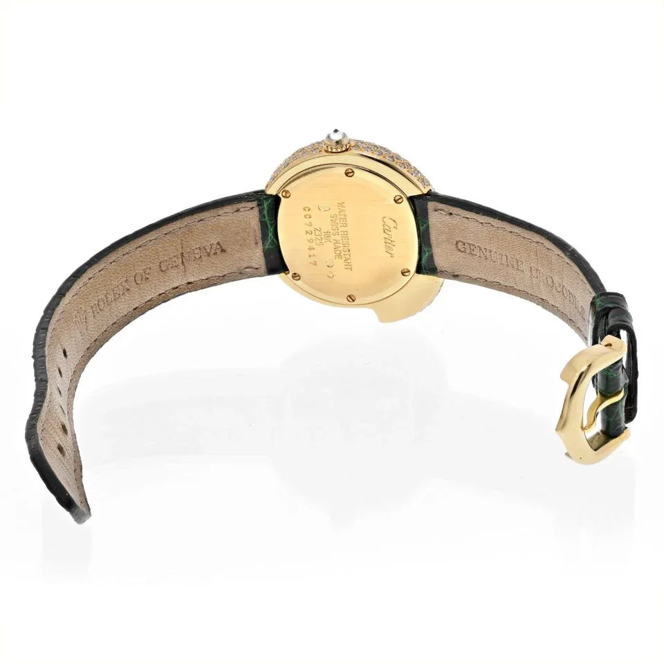 Cartier 18K Yellow Gold Diamond Panthere 1925 Leather Bracelet Women Watch - The Back Vault