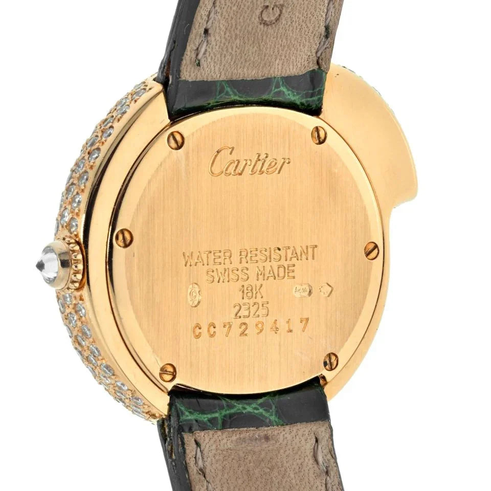 Cartier 18K Yellow Gold Diamond Panthere 1925 Leather Bracelet Women Watch - The Back Vault