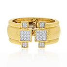 David Webb 18K Yellow Gold Hammered Wide Cuff With Diamonds Bracelet - The Back Vault