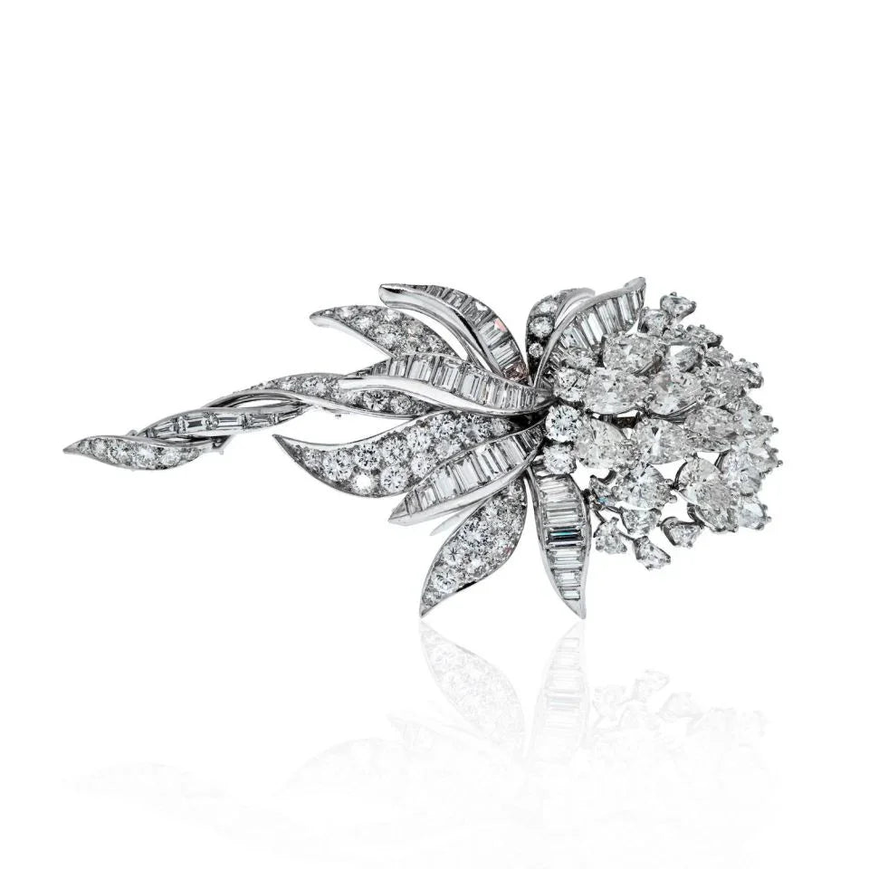 David Webb Platinum 21.00 Carats 1960's Diamond Floral Brooch - The Back Vault