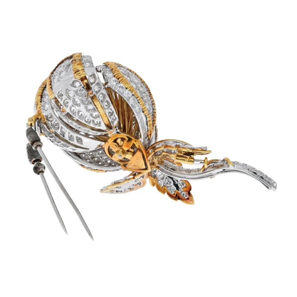 David Webb Platinum & 18K Yellow Gold 20.00 Carat Diamond Flower Brooch - The Back Vault