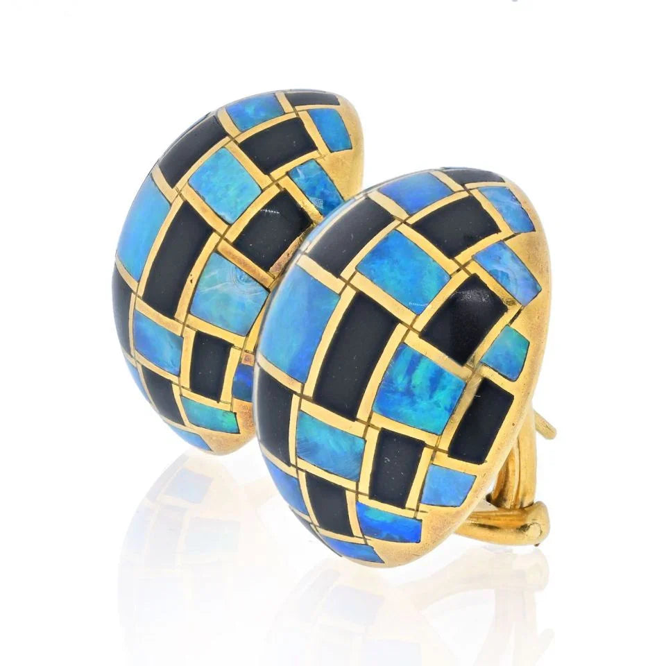 Tiffany & Co. 18K Yellow Gold Black Jade And Opal Earrings - The Back Vault
