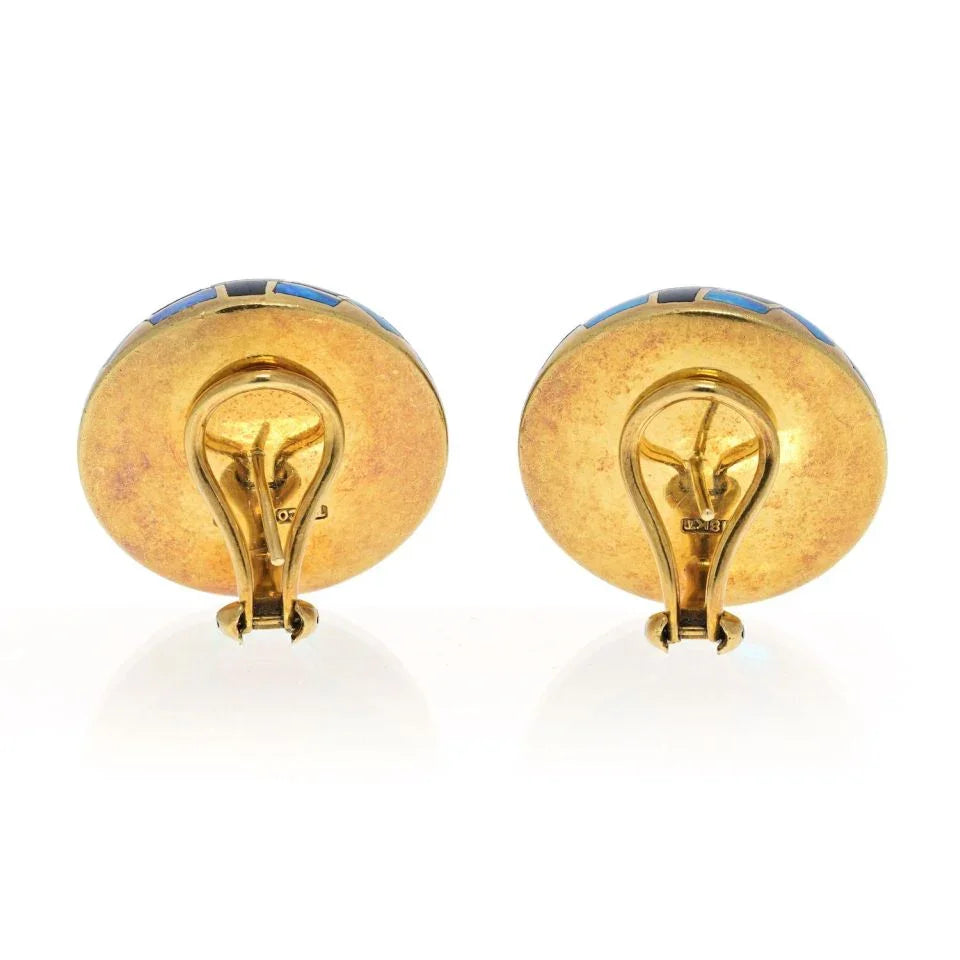 Tiffany & Co. 18K Yellow Gold Black Jade And Opal Earrings - The Back Vault