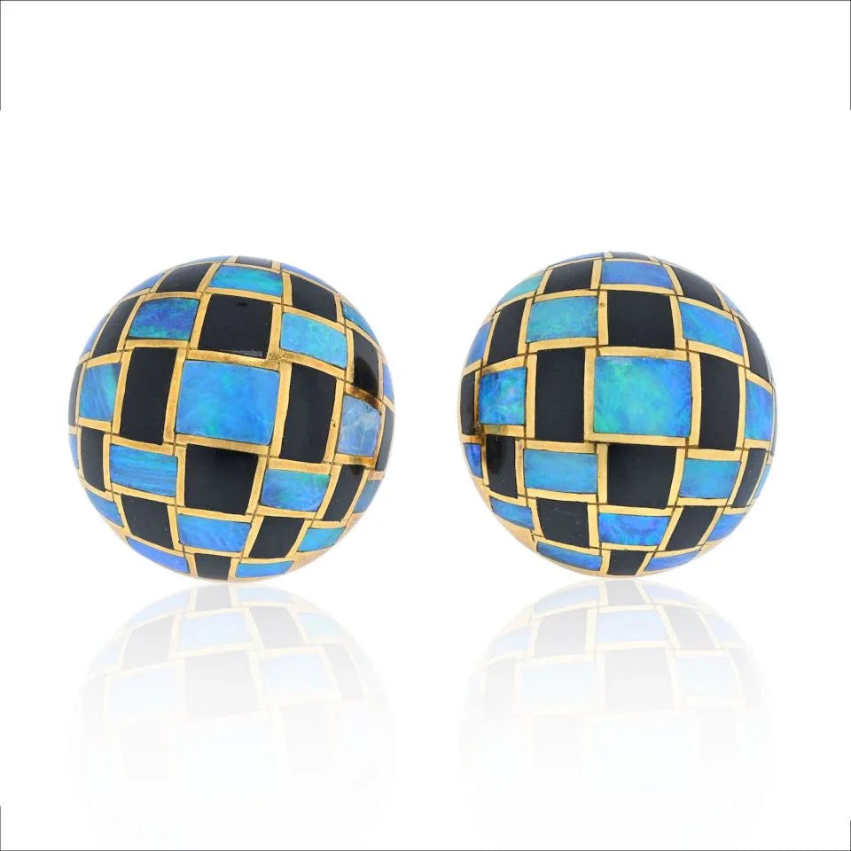 Tiffany & Co. 18K Yellow Gold Black Jade And Opal Earrings - The Back Vault