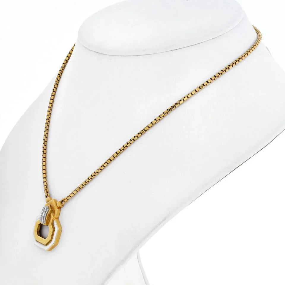David Webb 18K Yellow Gold White Enamel, Diamond Necklace - The Back Vault