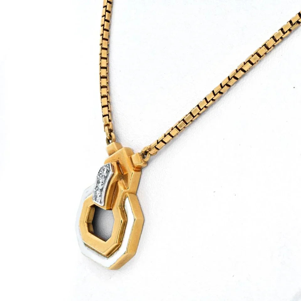David Webb 18K Yellow Gold White Enamel, Diamond Necklace - The Back Vault