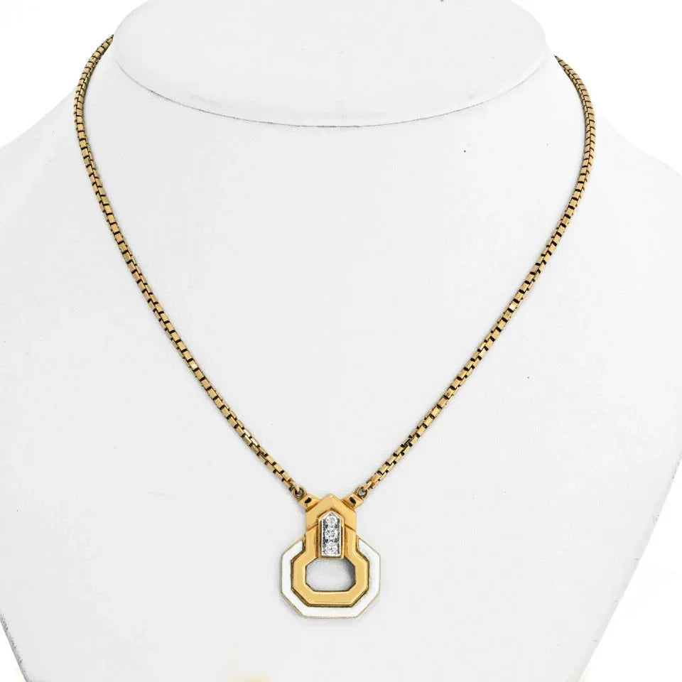 David Webb 18K Yellow Gold White Enamel, Diamond Necklace - The Back Vault