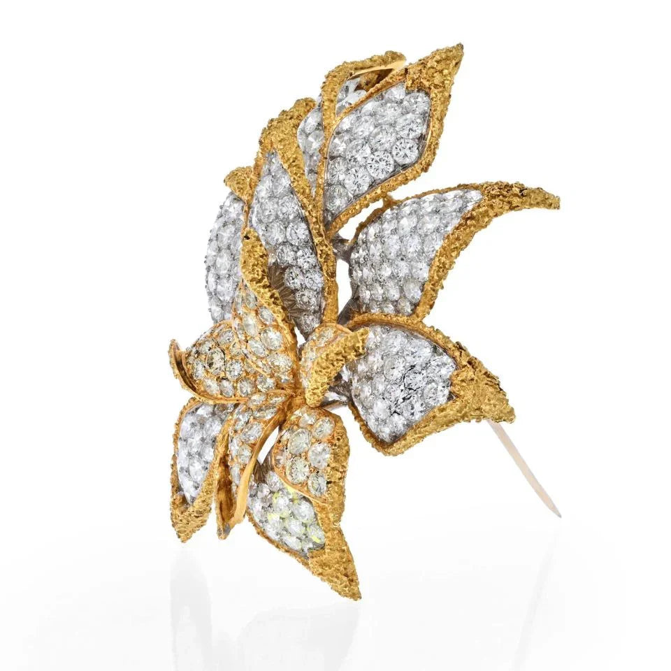 18K Gold 45 Carat Diamond Flower Brooch - The Back Vault