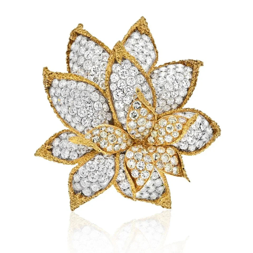 18K Gold 45 Carat Diamond Flower Brooch - The Back Vault