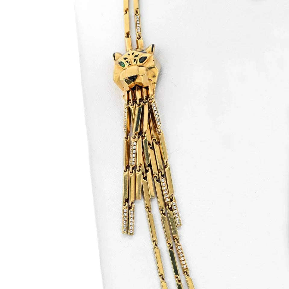 Cartier 18K Yellow Gold Double Panthere Tassel Long Strand Necklace - The Back Vault