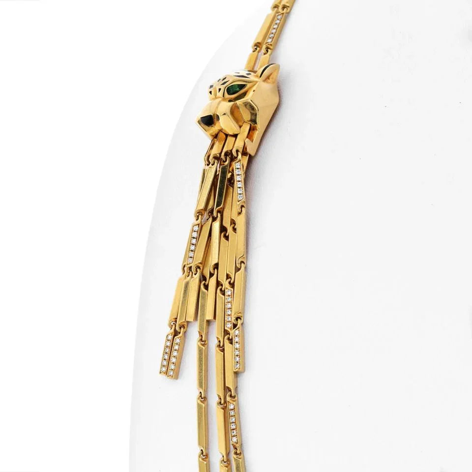 Cartier 18K Yellow Gold Double Panthere Tassel Long Strand Necklace - The Back Vault