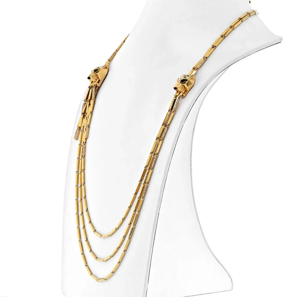 Cartier 18K Yellow Gold Double Panthere Tassel Long Strand Necklace - The Back Vault