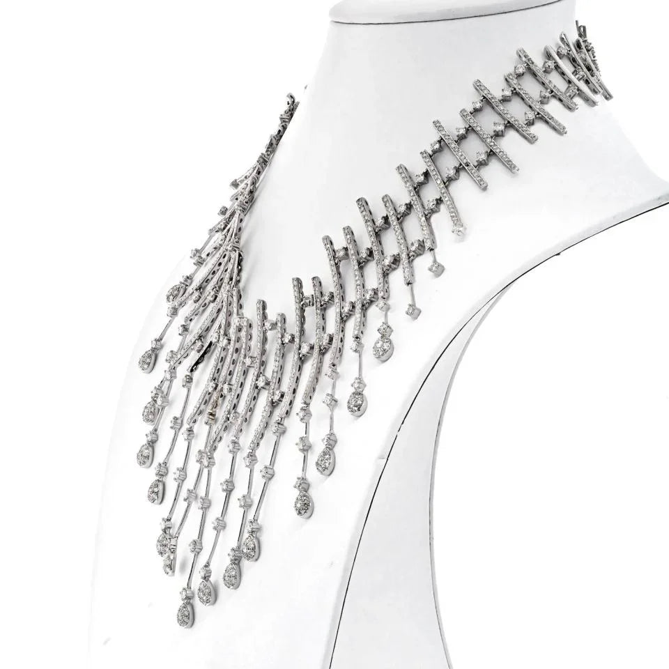 Dazzling 18K White Gold 35 Carat Diamond Spray Bib Necklace - The Back Vault