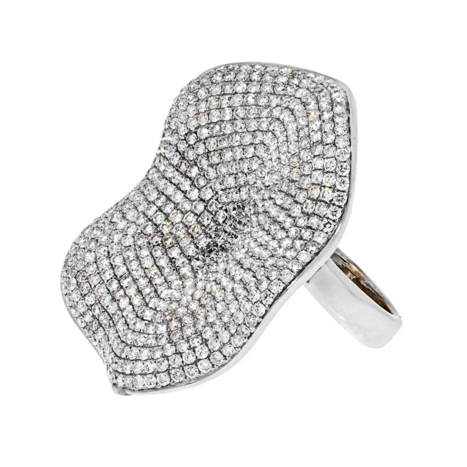 18K White Gold Pave Diamond Flower Ring - The Back Vault