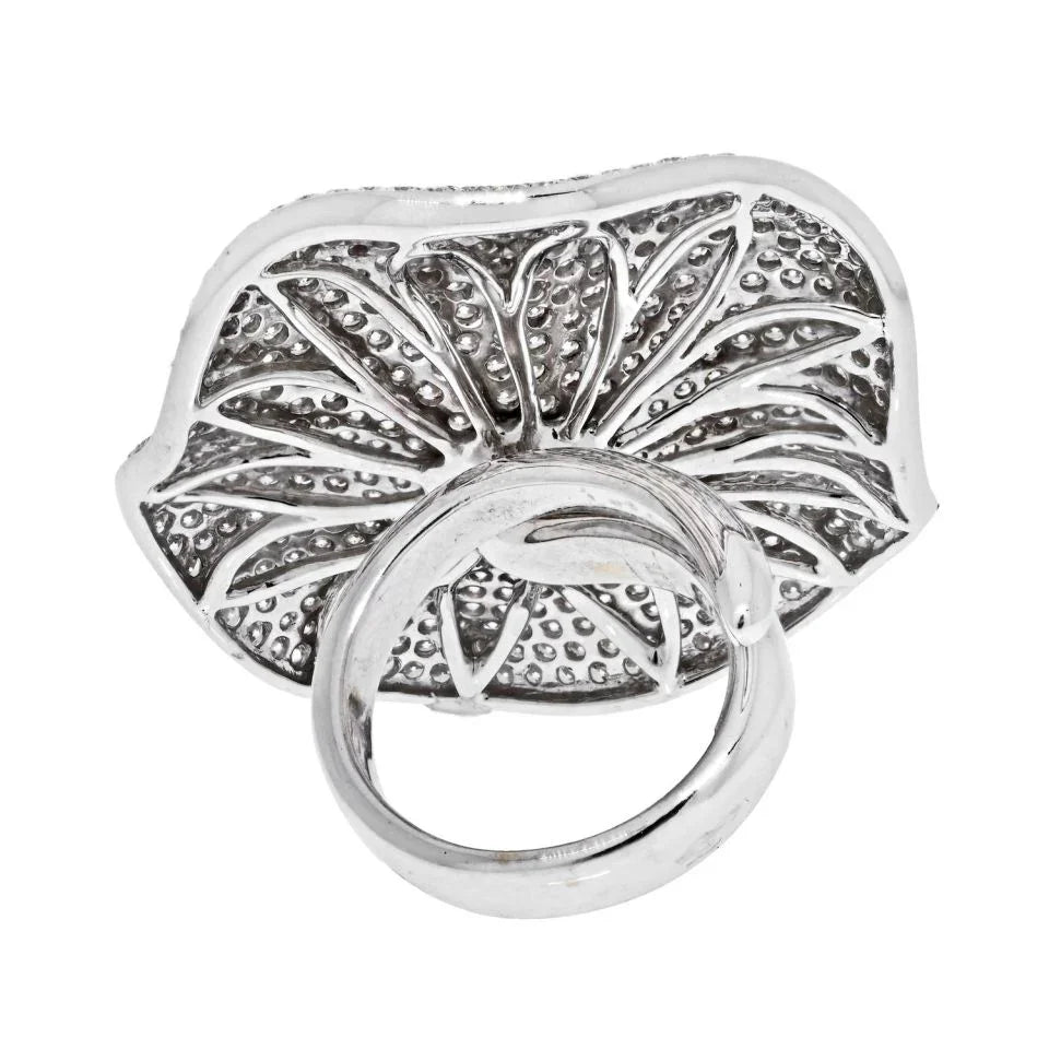 18K White Gold Pave Diamond Flower Ring - The Back Vault