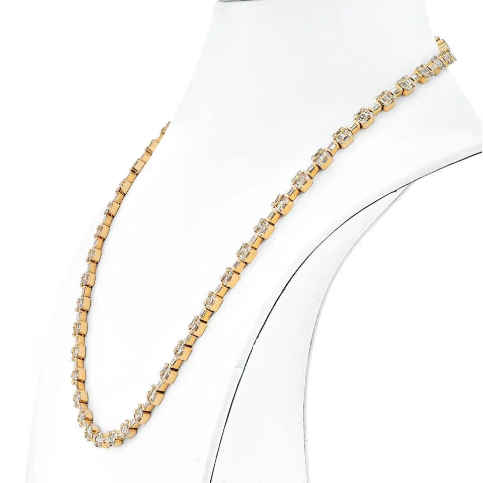 14K Yellow Gold 14.50cttw Round And Baguette Cut Diamond Link Chain Necklace - The Back Vault
