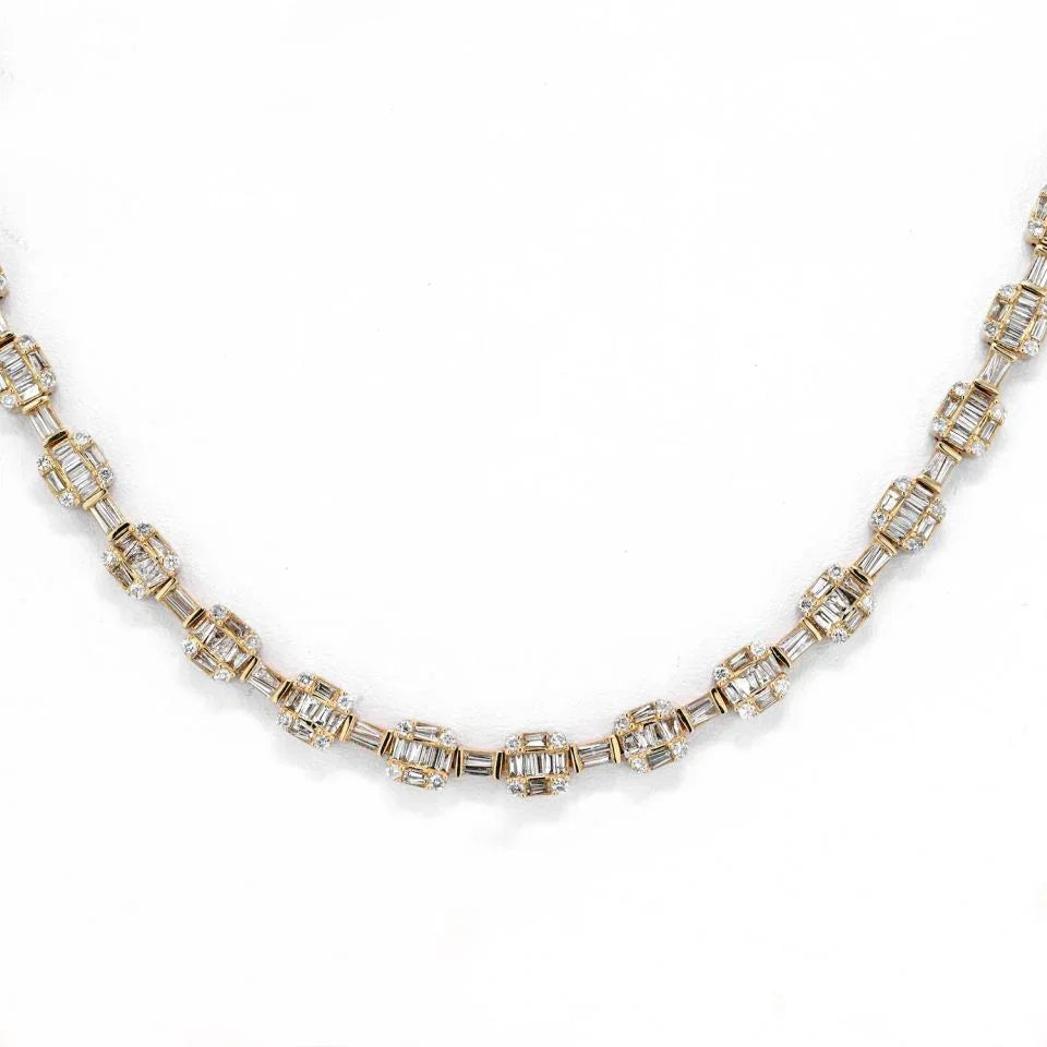 14K Yellow Gold 14.50cttw Round And Baguette Cut Diamond Link Chain Necklace - The Back Vault