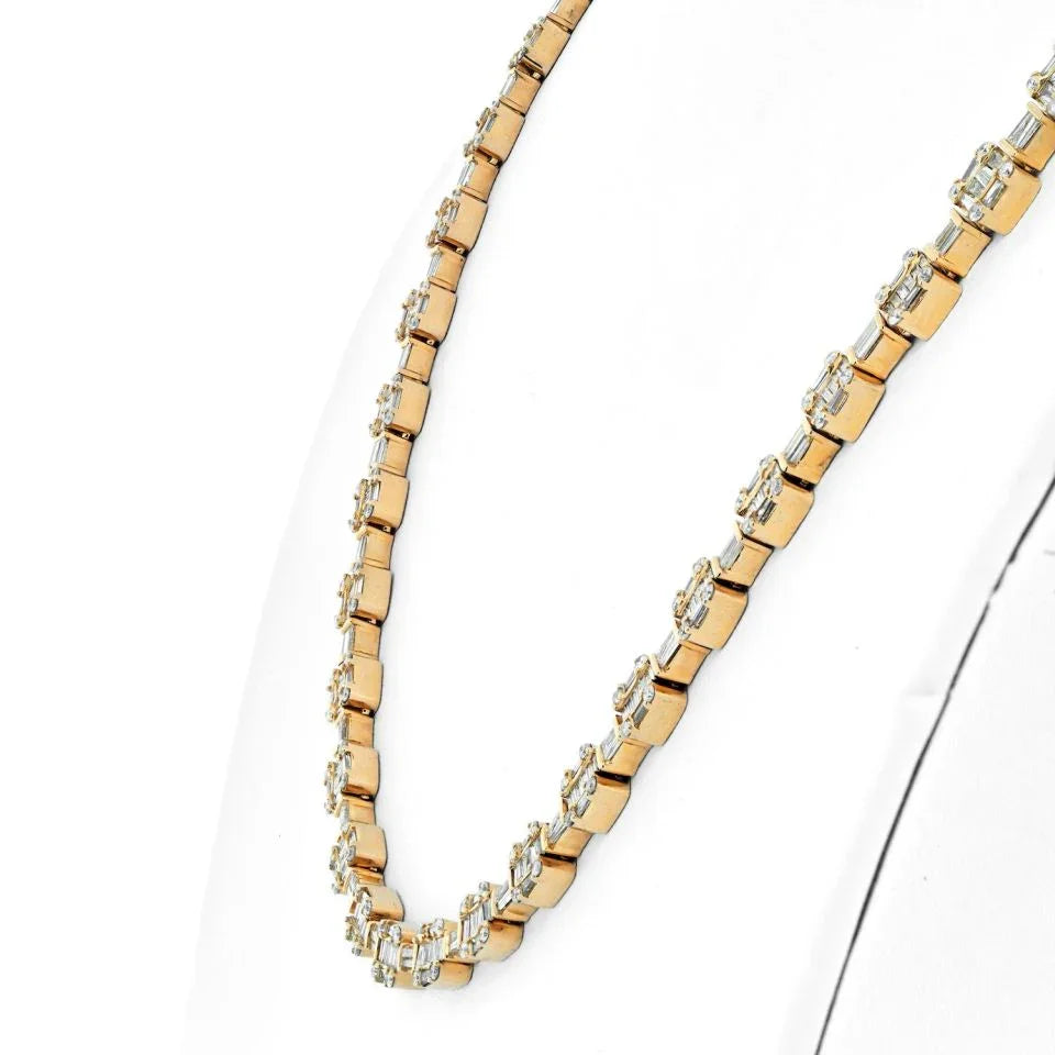 14K Yellow Gold 14.50cttw Round And Baguette Cut Diamond Link Chain Necklace - The Back Vault