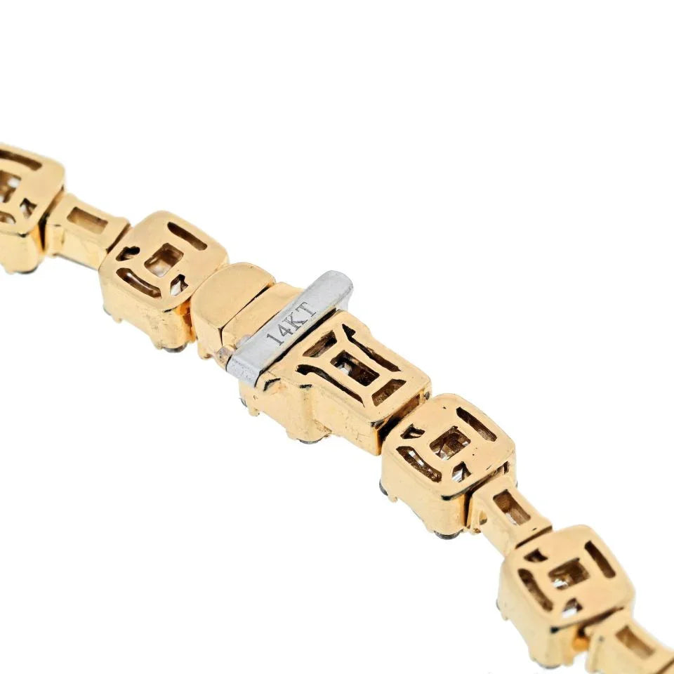 14K Yellow Gold 14.50cttw Round And Baguette Cut Diamond Link Chain Necklace - The Back Vault