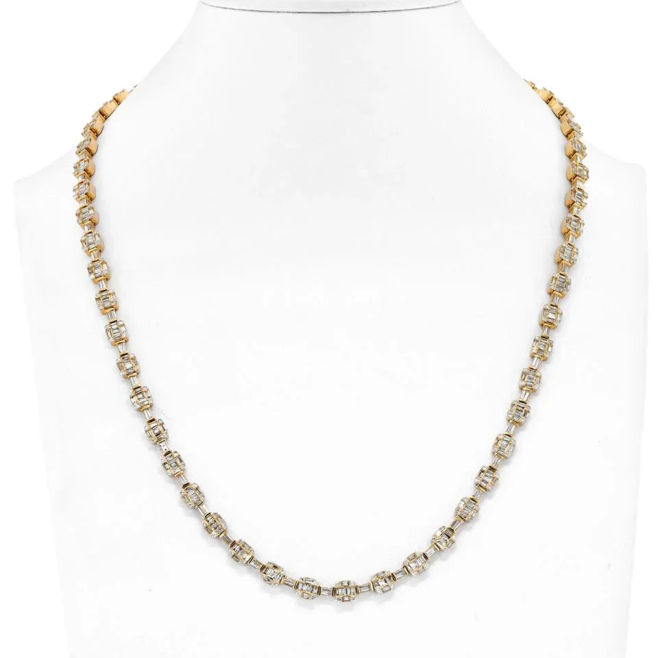 14K Yellow Gold 14.50cttw Round And Baguette Cut Diamond Link Chain Necklace - The Back Vault